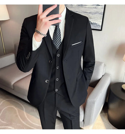 Men's High-Quality 3-Piece Business Casual Wedding Suit Vest Trousers Set Handsome Fashion Banquet Clothing S-6XL