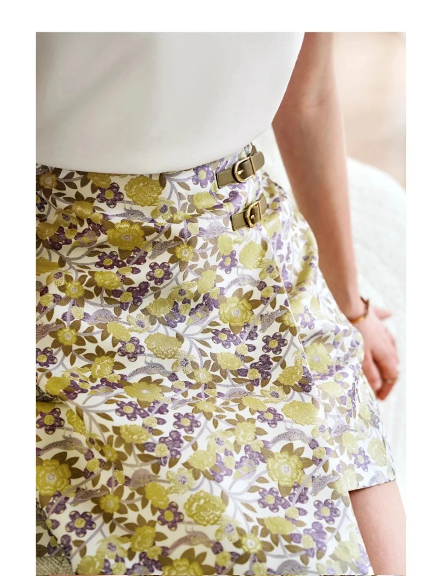 Women's Floral Mini Skirts 2026 Summer A-line Jacquard Irregular Chic Leather Buckle Short Skirt O21QB55108