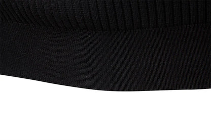 Button Placket Polo Shirt Men Ribbed Stripe Long Sleeve Contemporary Fit Minimalist Autumn Winter Premium Business Top