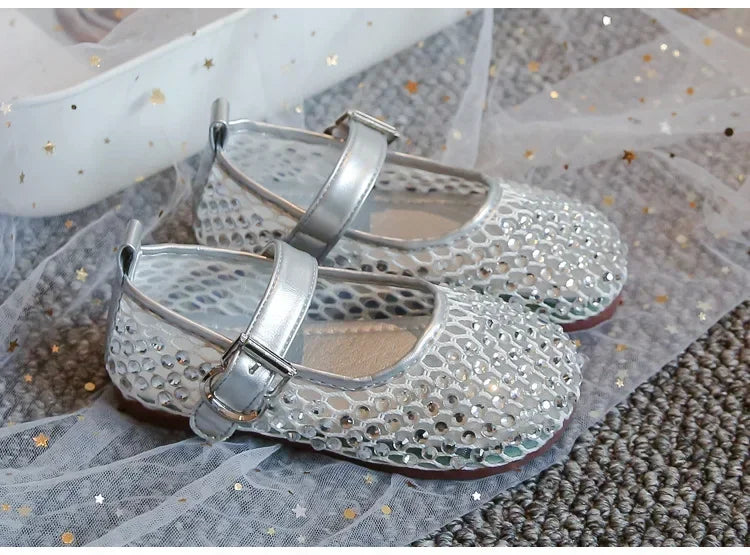 Girls Flat Shoes Sparkling Hollowed-Out Princess Shoes for Kids 2025 Summer New Sandals Mesh Hook&loop Toddlers Breathable Ins