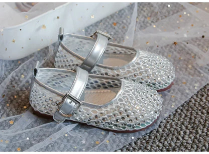 Girls Flat Shoes Sparkling Hollowed-Out Princess Shoes for Kids 2025 Summer New Sandals Mesh Hook&loop Toddlers Breathable Ins