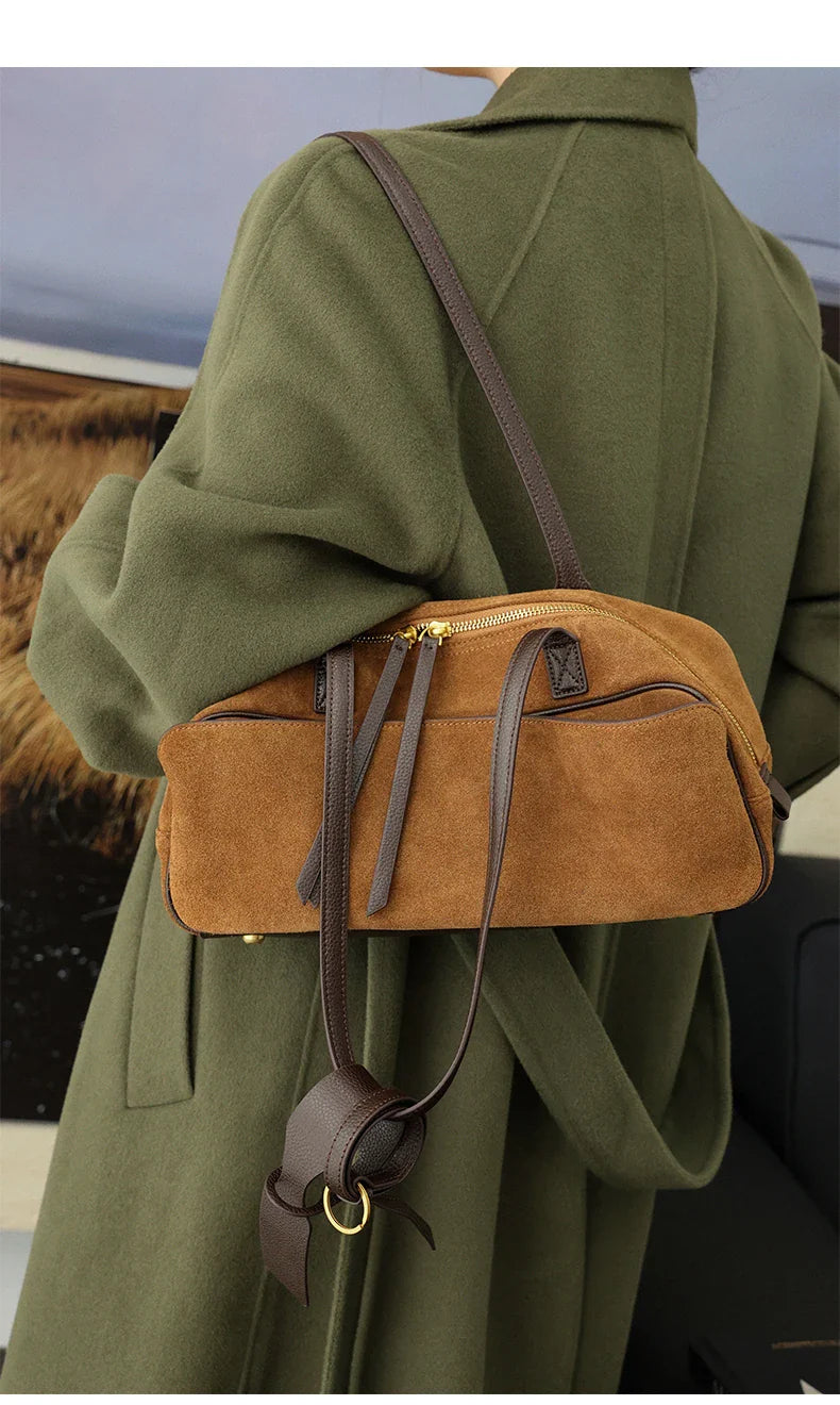 Autumn winter Women's Cow Genuine Leather Tote Bag suede commuting Cowhide Handbags Large Capacity Designer Luxury velvet Bags