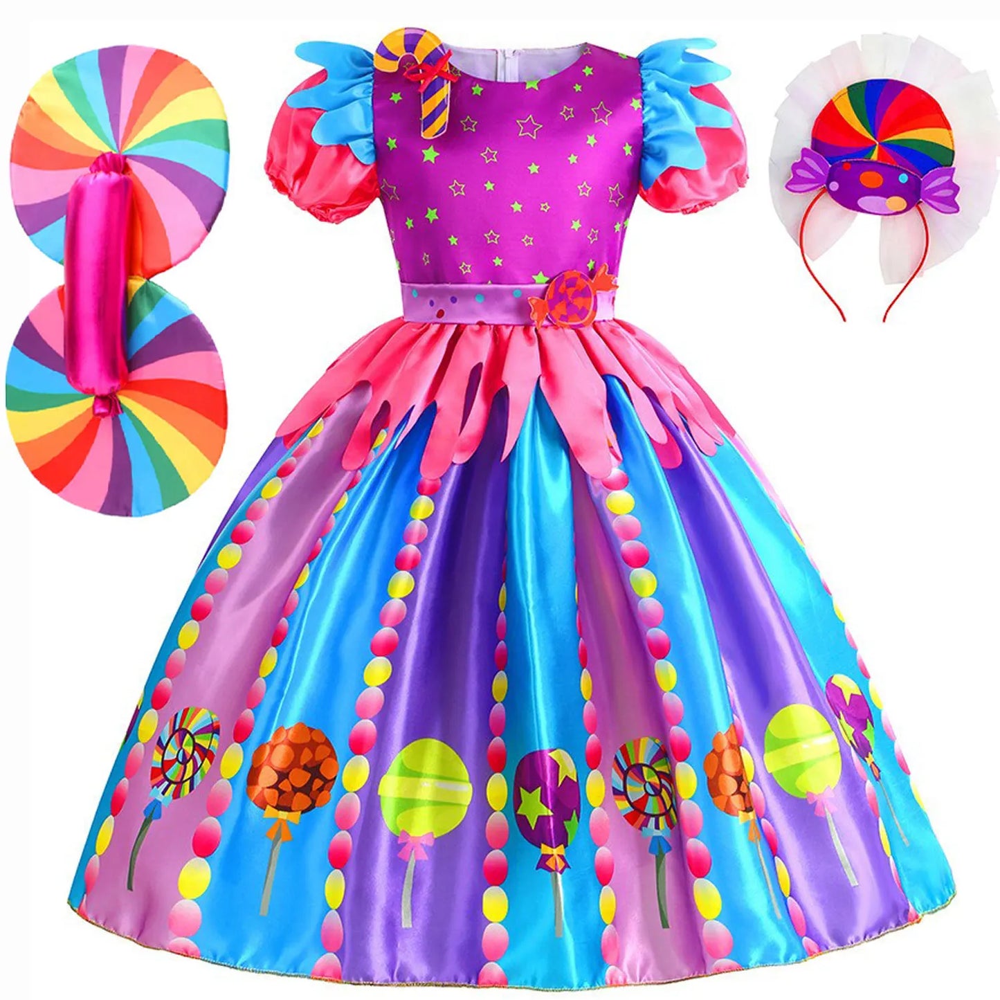New Sweet Lollipop Candy Girl Dress Carnival Party Little Kids Birthday Costume Fancy Rainbow Tutu Children Wedding Clothes