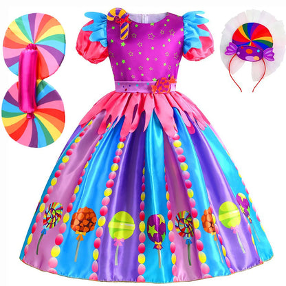 New Sweet Lollipop Candy Girl Dress Carnival Party Little Kids Birthday Costume Fancy Rainbow Tutu Children Wedding Clothes