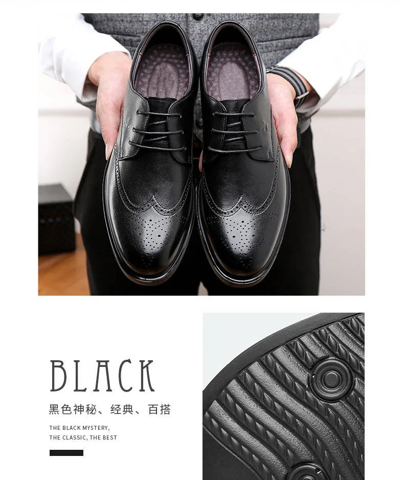 Men's Dress Brogues Elevator Shoes Platform Breathable Casual Business Luxury Genuine Leather Heightening Shoes 6 CM Taller Man