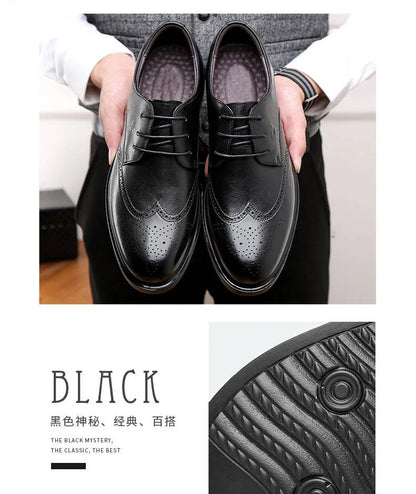 Men's Dress Brogues Elevator Shoes Platform Breathable Casual Business Luxury Genuine Leather Heightening Shoes 6 CM Taller Man