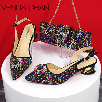 Sandals Woman Summer 2024 Hot Selling Design Pointed Toe Thin Heels Mature Ladies Shoes Matching Bag Set in Red Color