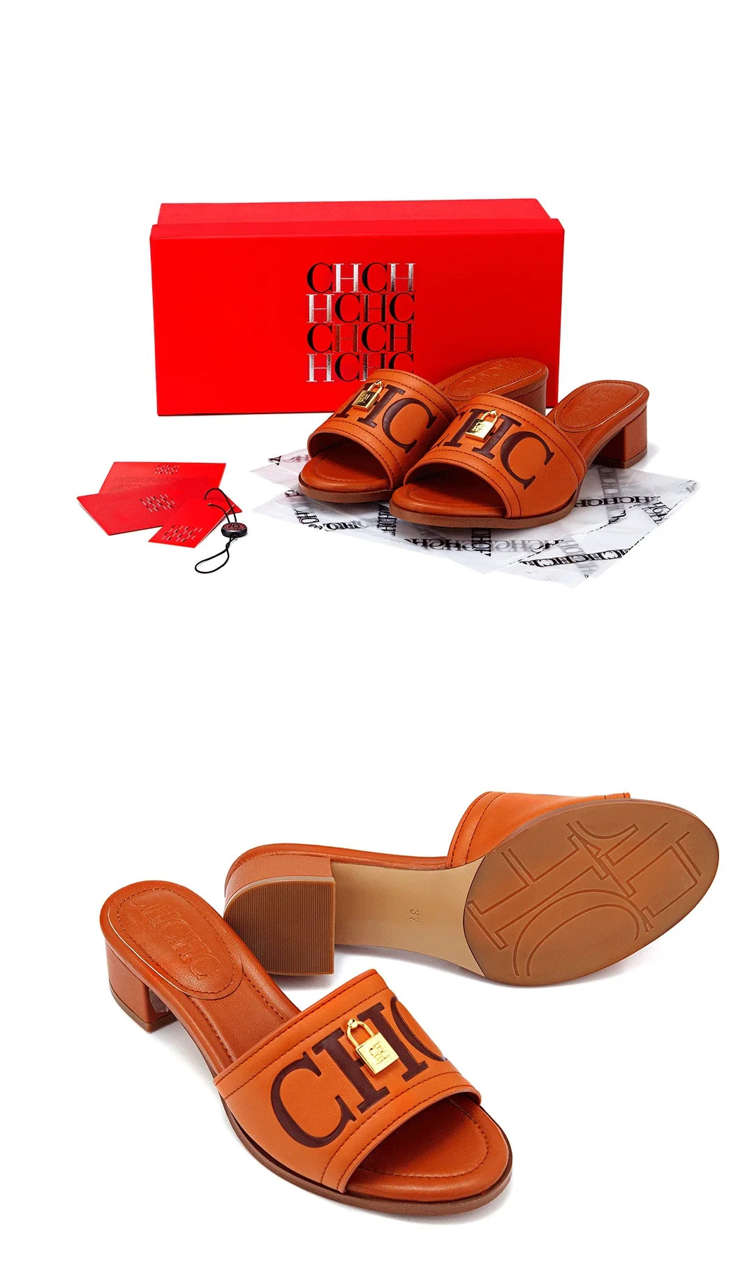 Fashion Monogram Print Elegant Design Women's Low Heeled Slippers Solid Color High Quality Metal Lock Simple Single Shoes
