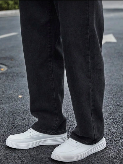 Men's Straight Jeans - Relaxed Fit with Great Drape, Tummy & Slimming Dark Grey Wash