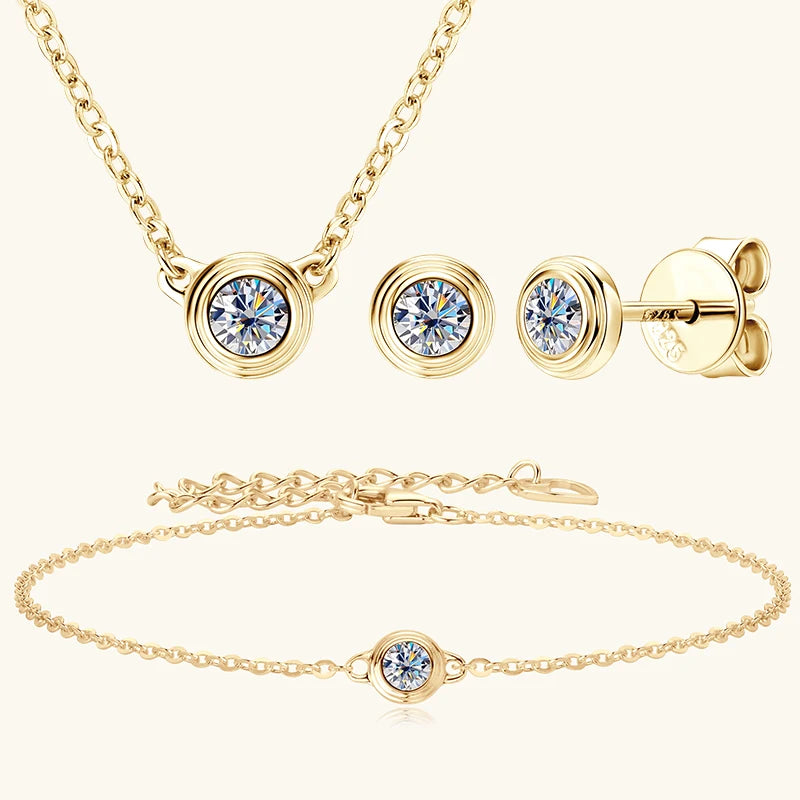 2025 Trendy 3mm Moissanite Jewelry Set 925 Silver Plated Rose Gold Necklace Bracelet Earrings Set for Women Valentine's Day Gift