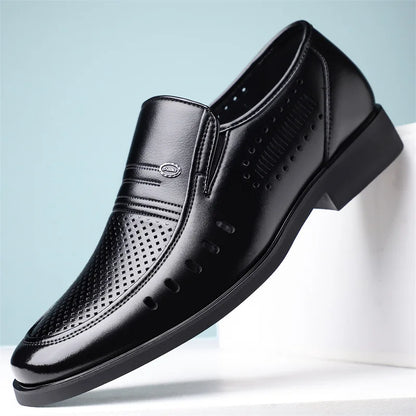 New Designer Big Size Leather Shoes For Men Summer Breathable Hallow Business Casual Shoes Male Solid Color Fashion Loafers Man