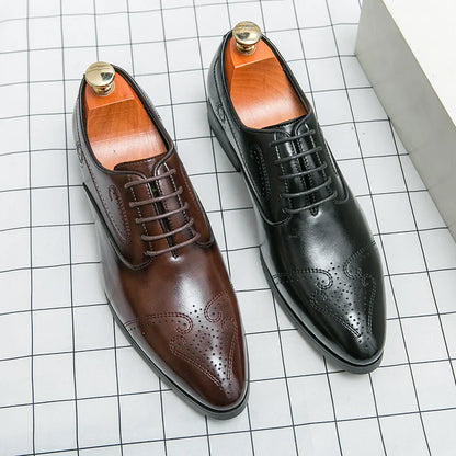 Formal Brogues Shoes Men Classic Social Casual Business Shoes Man Wedding Men's Dress Shoes Party Pointy Toe Leather Shoes Male