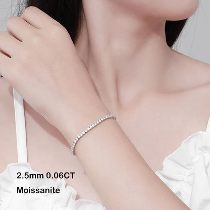 925 Sterling Silver Moissanite Bracelet 0.1ct 3mm D VVS1 Diamond with GRA for Women Sparkling Wedding Party Fine Jewelry