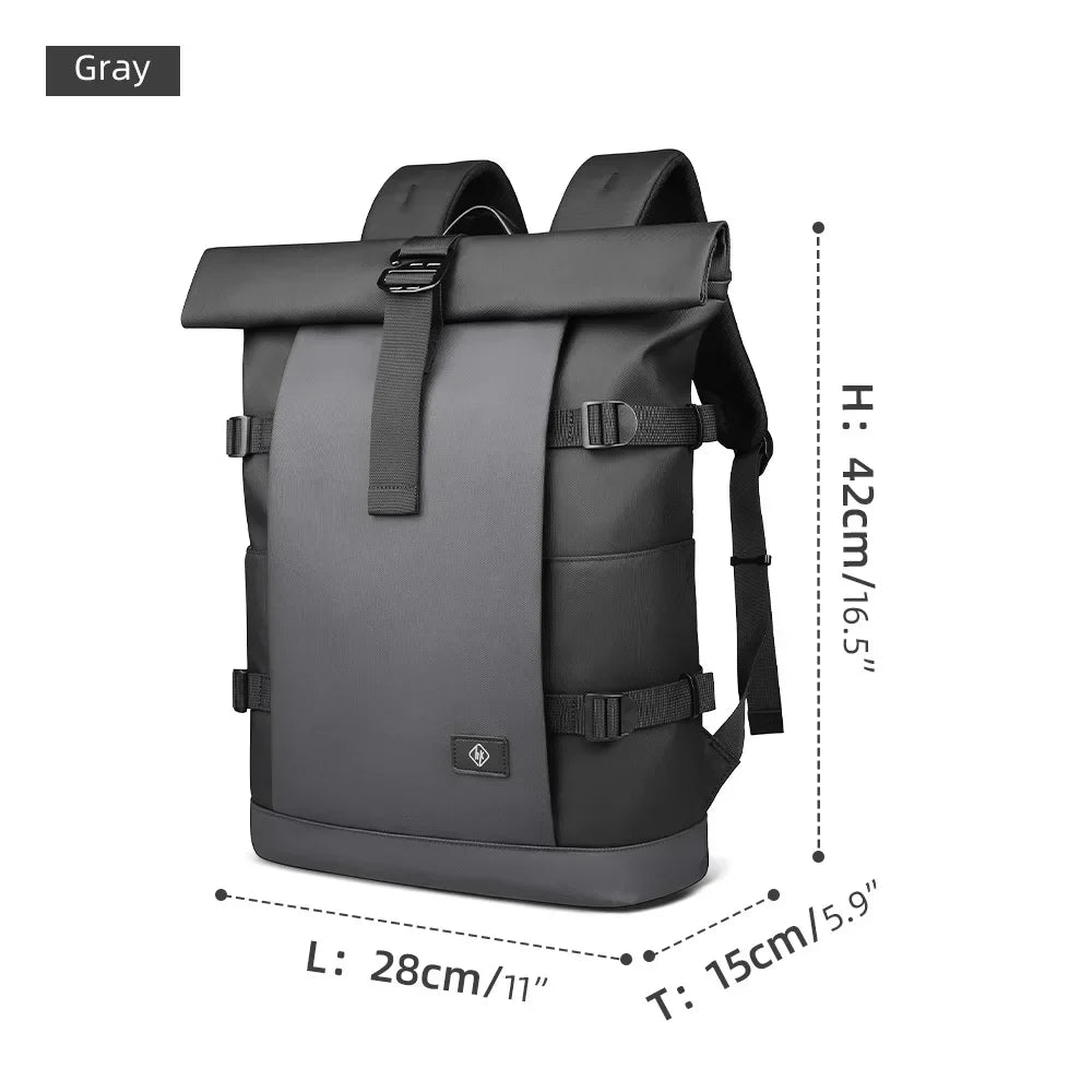 Waterproof Roll-Top Backpack for Men Large Capacity Expandable 17 Inch Laptop Bag Leisure Travel Backpack Hiking Camping Bags