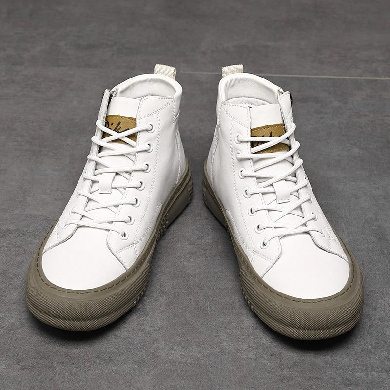 Men's Spring and Autumn Style White Sneakers, New Trendy Versatile High-Top Sneakers, Summer Fashion Casual Men's Shoes, Breathable and Durable Sneakers