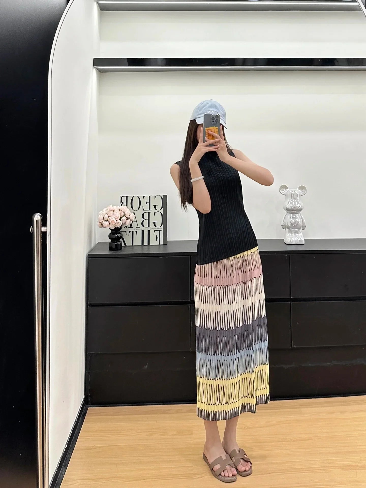 Miyake Pleated Striped Half Skirt 2025 Summer New Fashion Temperament Loose Thin Design Half Skirt