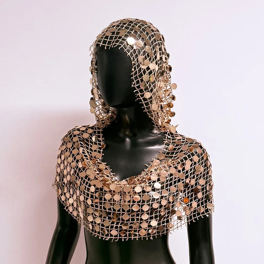 Women Hooded Cover Up Camisole Sexy Mesh Sequins Hollow Out Transparent Backless V Neck Tank Top Holiday Party Birthday Crop Top
