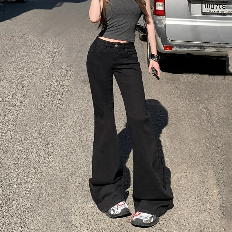 2025 New Low Waist Boot Cut Jeans For Women Fashion Stretch Denim Flared Pants Black Casual Female Bell Bottom Trousers