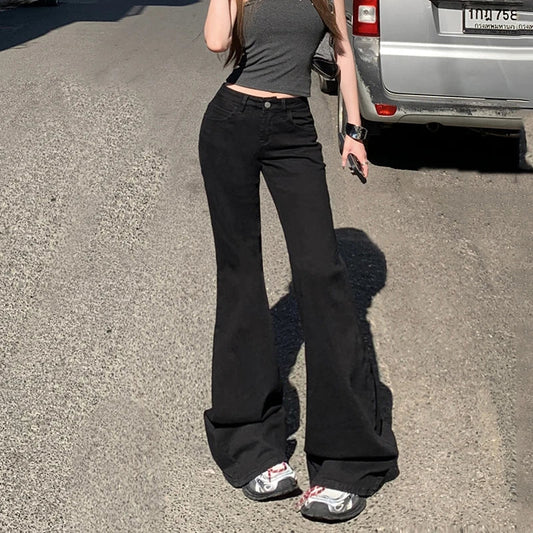 2025 New Low Waist Boot Cut Jeans For Women Fashion Stretch Denim Flared Pants Black Casual Female Bell Bottom Trousers