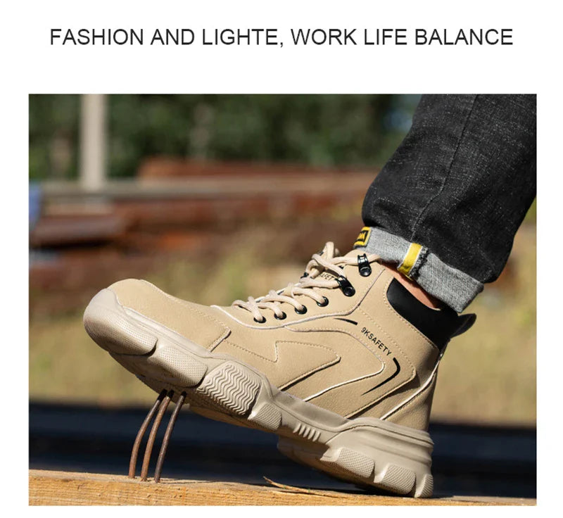 Fashion Men Boots Safety Shoes Men Work Shoes High Top Protective Safety Boots Man Anti Smash Anti-Stab Safety Work Shoes Men