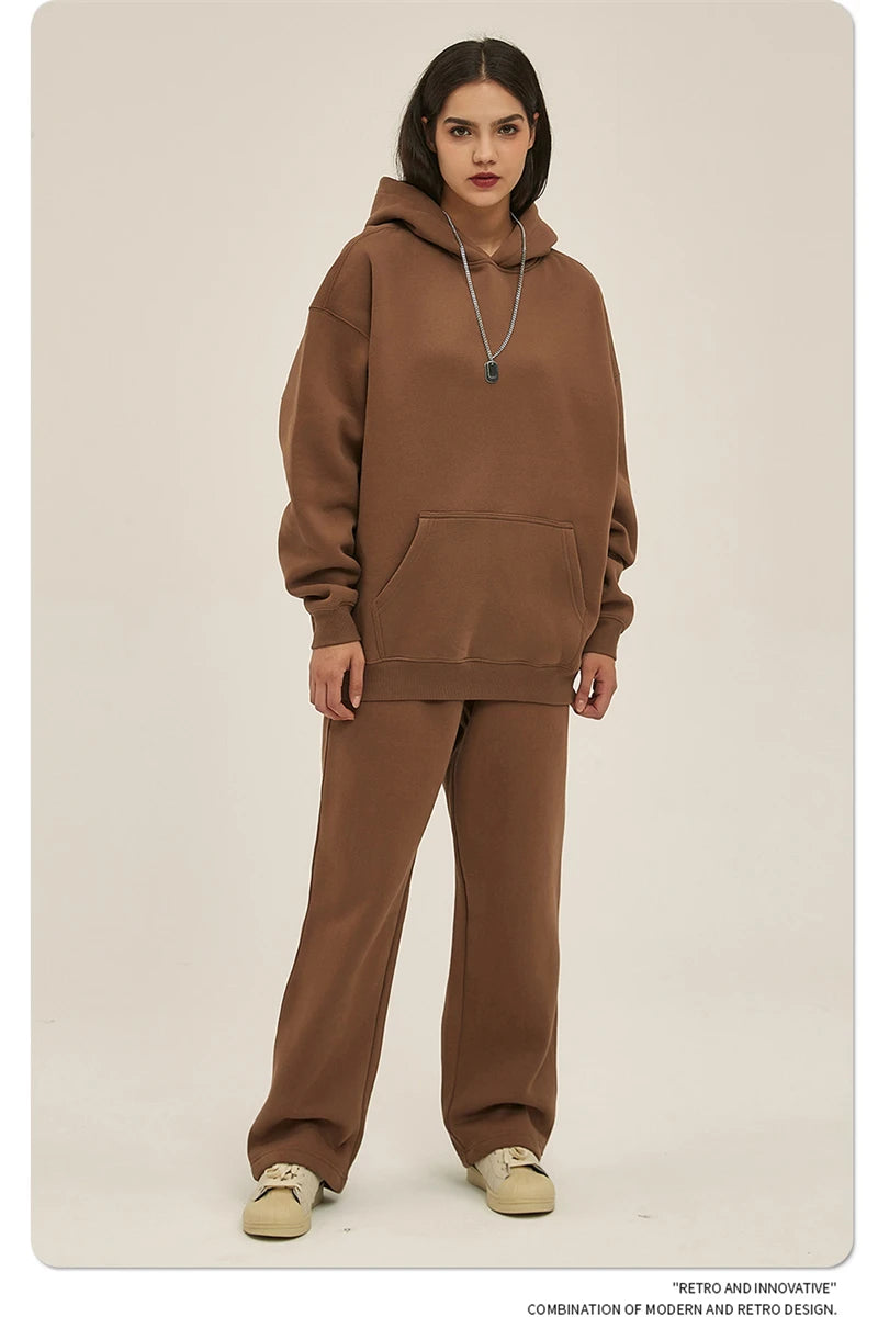 Thick 350gsm Fleece Hooded Hoodies For Men Unisex Winter Oversized Loose Basic Solid Sweatshirts Pullovers Coats HY0631