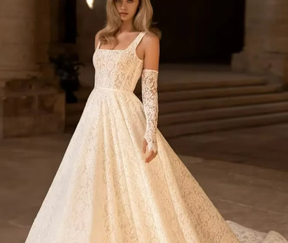Eightale Lace Wedding Dress for Women Square Collar Princes A-line Customized Court Wedding Party Gowns vestidos de novia