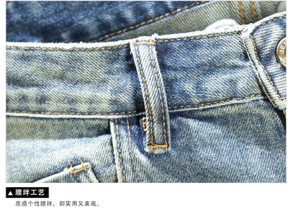 2024 Spring and Autumn New Fashion Blue Patchwork Denim Pants Men's Casual Slim Comfortable Breathable High-Quality Jeans 28-36