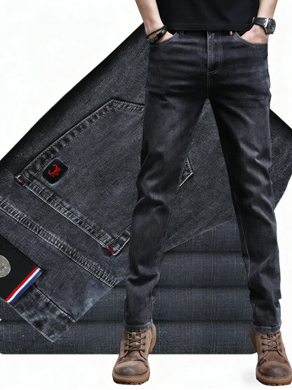 Men's New Stylish Embroidered Back Pocket Slim Fit Stretchy Jeans European Style Versatile Long Trousers