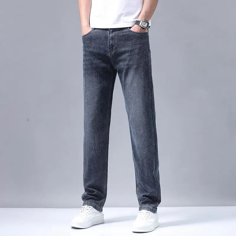New Autumn Winter Mens Business Casual Jeans Straight Leg Fashion Denim Trousers Male Brand Clothing Slim Fit  Autumn and Winter