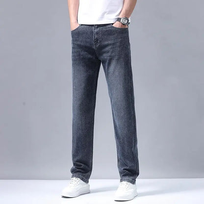 New Autumn Winter Mens Business Casual Jeans Straight Leg Fashion Denim Trousers Male Brand Clothing Slim Fit  Autumn and Winter