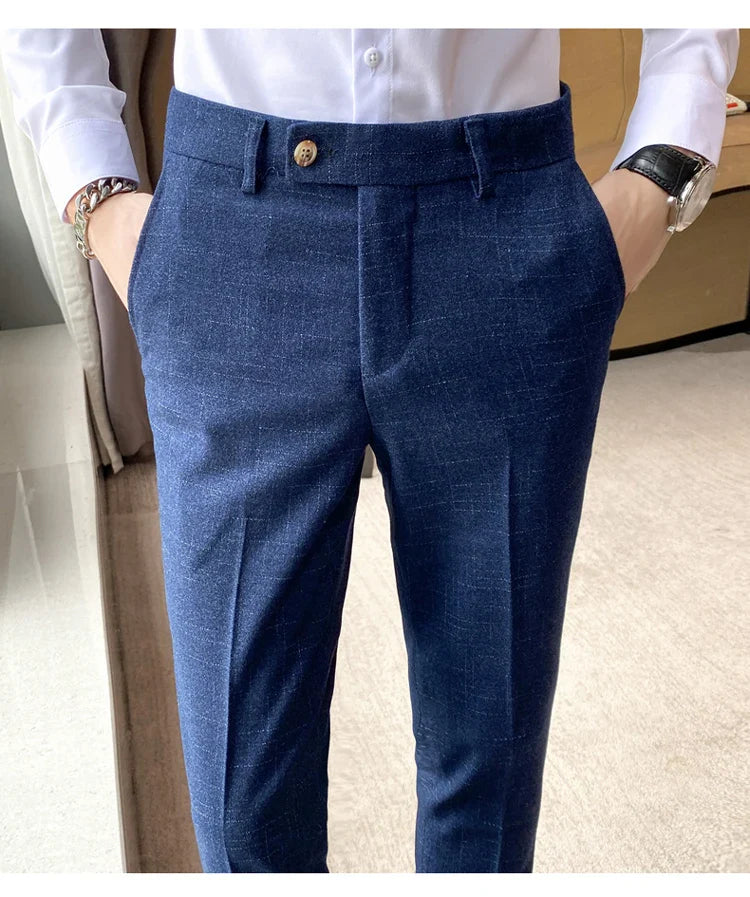 Premium Business Casual Fashionable Dark Plaid Men's Suit Pants Groom's Wedding Suit Party Trousers
