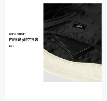 Unisex Utility Canvas Leather Zipper Tote Bag Casual Denim Daily Shopping Handbag Women Man Durable Student School Book Bag