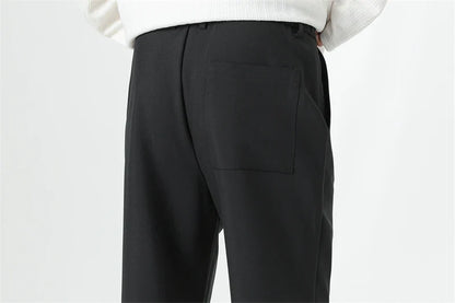 Men's Korean Fashion Small Flared Suit Pants Elastic Waist Drape Loose Straight Solid Color Business Office Casual Male Trousers