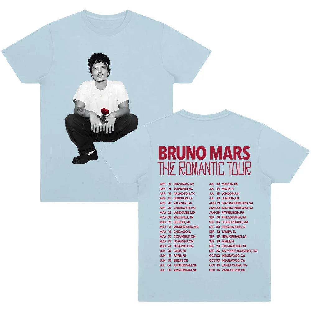 Bruno Mars The Romantic Tour T-shirt High Quality Graphic Cotton Tee Women Men Casual Clothing O-neck Short Sleeve Y2K T-shirts