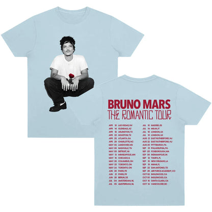 Bruno Mars The Romantic Tour T-shirt High Quality Graphic Cotton Tee Women Men Casual Clothing O-neck Short Sleeve Y2K T-shirts