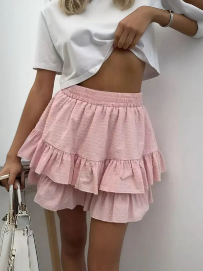 2025 Spring/Summer New European and American Women's Fashion Elegant Solid Color High-Waist Lace Design Sexy Cake Skirt Half Ski