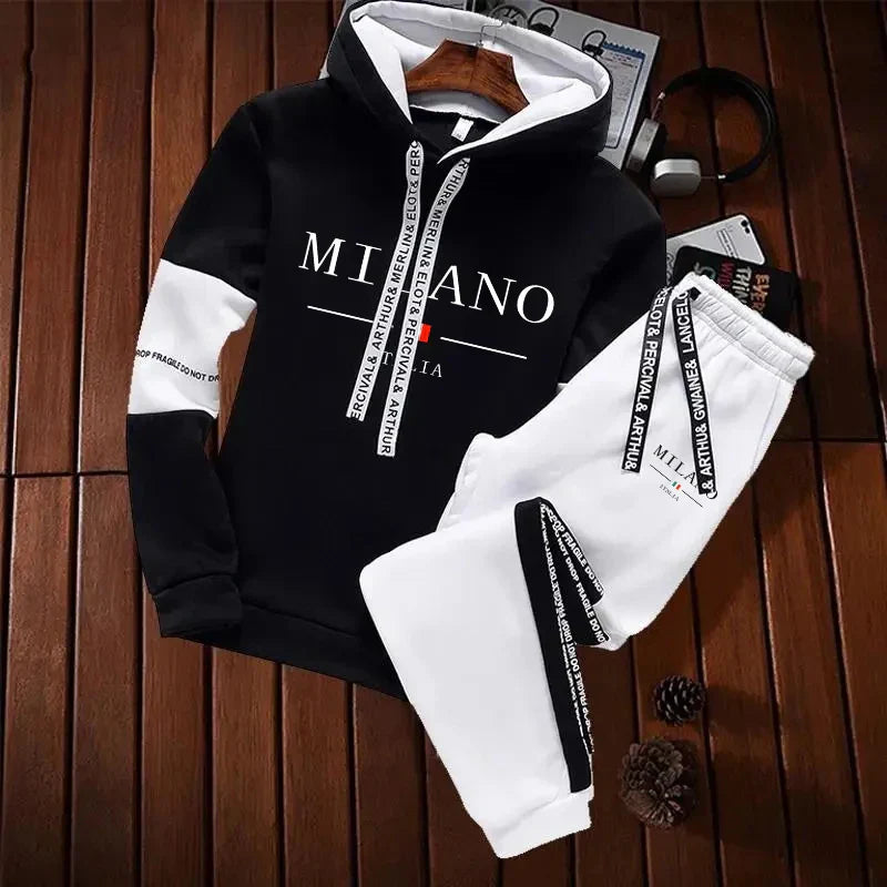 Hot Sales Mens Tracksuit Casual Print Sweatshirts Single Piece Hoodie Pants Sports Jogging Mens Clothing AutumnWinter Sportswear