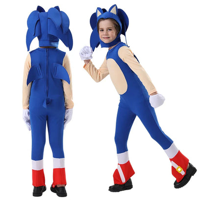 Hedgehog Cartoon Jumpsuit Bodysuit Kids Cosplay Costume Disguise Anime Boys Girls White Gloves Halloween Gift