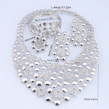 Elegant Jewelry Sets Dubai Silver Plated Jewelry Women Necklace Bracelet Earrings Ring Bride Wedding Party Accessories