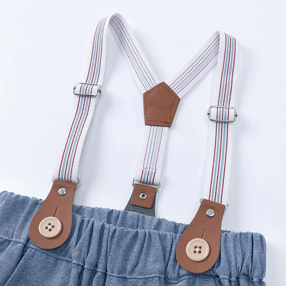 Baby Boy Formal Birthday Outfit Suit Toddler Gentleman Clothes Infant Short Sleeve Bowtie Shirt+Suspender Pants Casual Sets