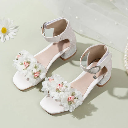 2026 Summer Kids Elegant Sandals New Sequins Girls Catwalk Shoes for Wedding Party Fashion Flower Children's Princess High Heels