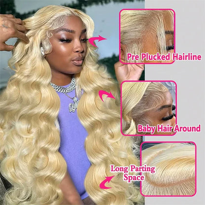 220% Density 38 Inch 613 Honey Blonde Straight Lace Front Wig Human Hair 13x6 HD Transparent Lace Frontal Wigs Pre Plucked
