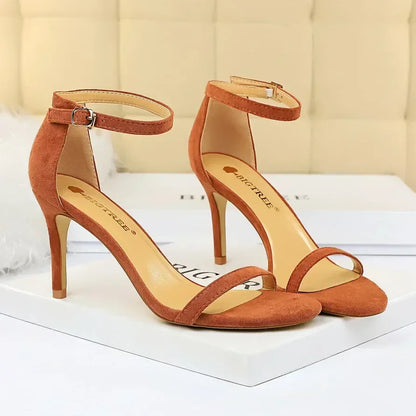 Women Gladiator Stiletto Classic Ankle Strap Holiday Beach Sandals Lady Fashion Suede 8cm 11cm High Heels Sexy Red Brown Sandles