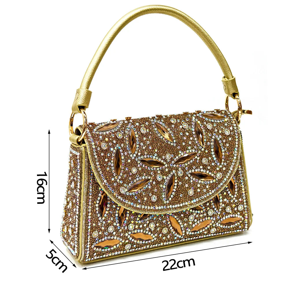 Elegant Nigerian Women's Blue Heels and Rhinestone Handbag Set - Italian Design for Weddings and Parties