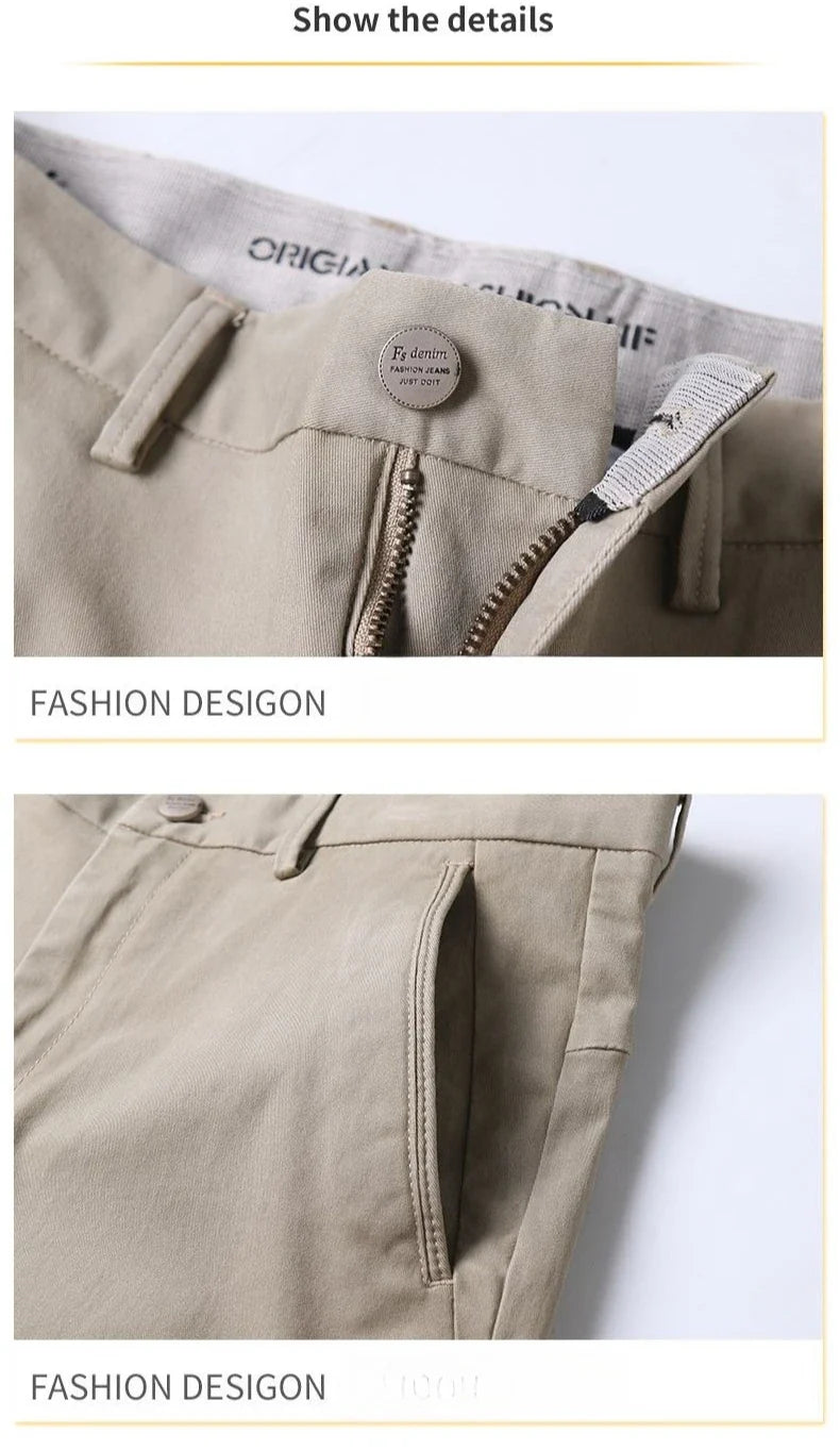 Classical Men's Casual Pants Straight Leg Elastic Solid Color Business Trousers Fashionable Soft Comfortable  Clothes Long Pants