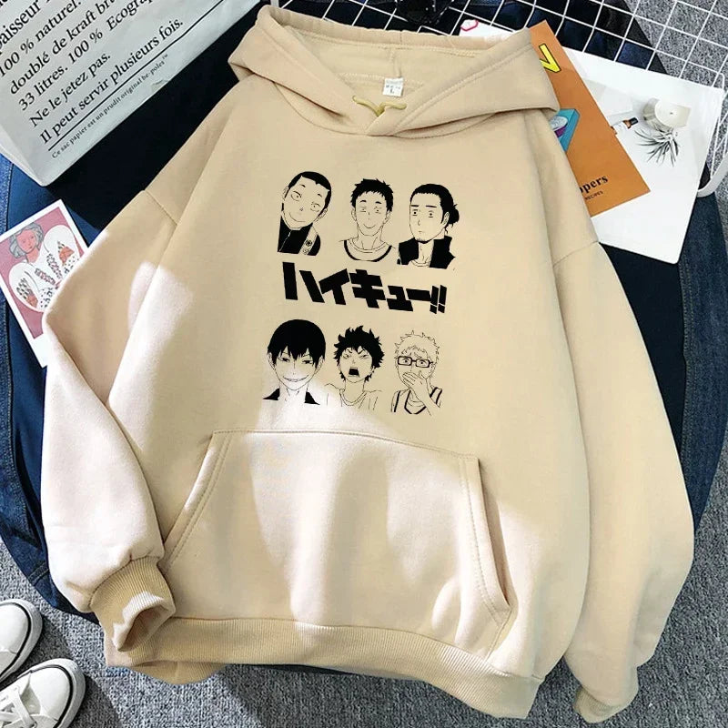 90s Japanese Anime Haikyuu Hoodies Women Funny Karasuno Fly High Graphic Streetwear  Fashion Male Sweatshirts Unisex Harajuku