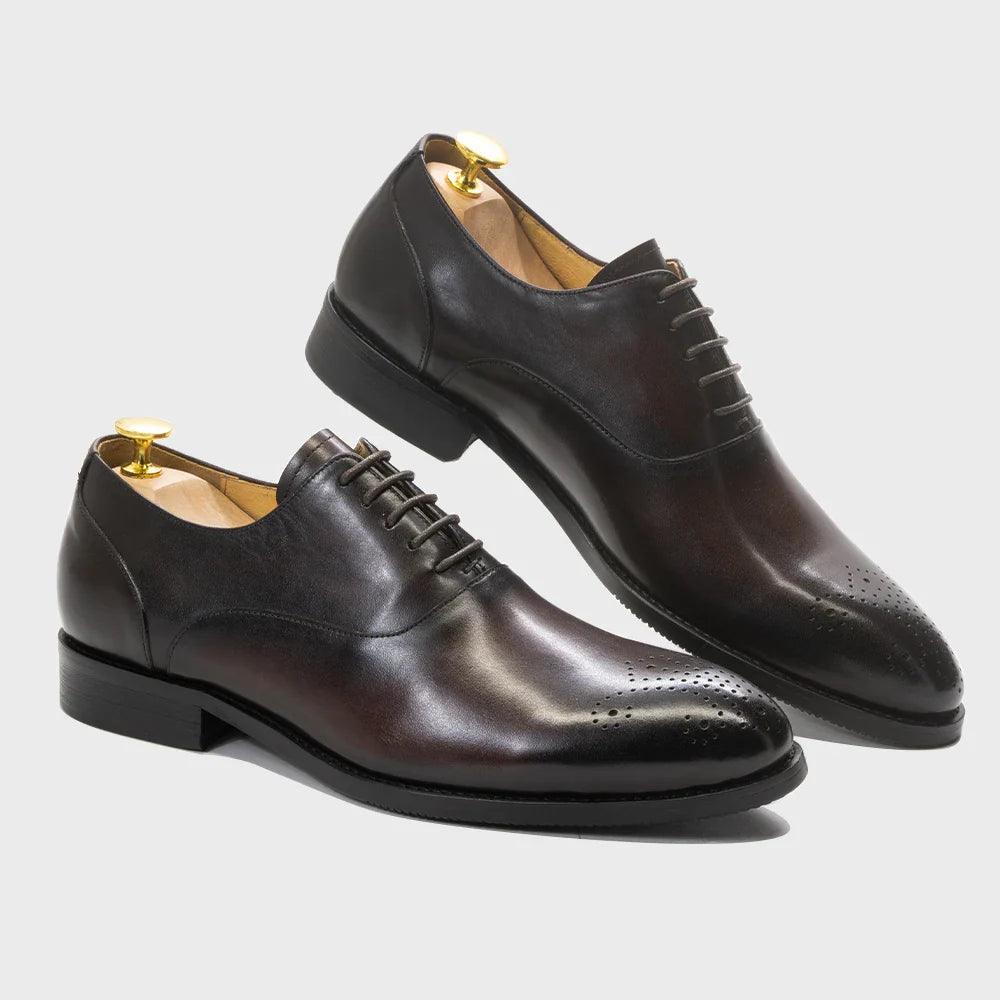 Men's Classic Italian Style Genuine Leather Oxfords Dress Shoes Lace-Up Black/Brown Business Office Wedding Formal Footwear