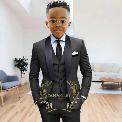 Formal Navy Blue Boys Suit Jacket Pants Vest 3 Piece Set Shawl Lapel Blazer for Kids Wedding Tuxedo Suits 2-16 Years Clothes