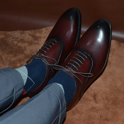 Italian Classic Mens Oxford Dress Shoes Genuine Leather Lace-up Plain Toe Burgundy Black Business Wedding Formal Shoes for Men