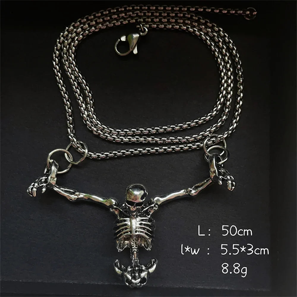 Punk Skull Necklace Captivity Skull Pendant Bicycle Rock Jewelry Gift For Men And Women Zinc No Gems